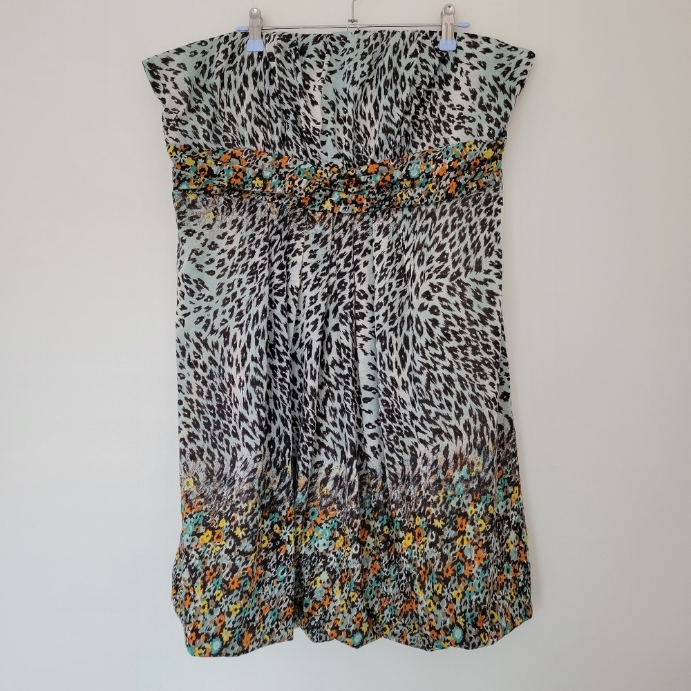 American Rag Cie Mint Green Leopard and Floral‎ Off Shoulder Bubble Dress 3XL